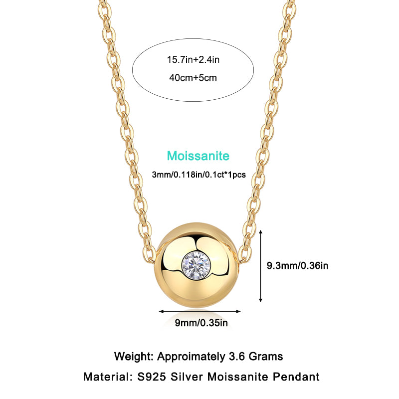 Gold-Tone Textured Sphere Necklace with Clear Stone - View 11 - Smonu