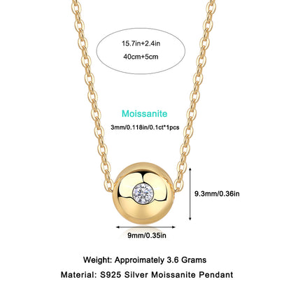 Gold-Tone Textured Sphere Necklace with Clear Stone - View 11 - Smonu