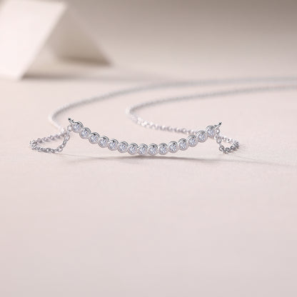 Silver-Tone Bezel Set Round Stone Necklace - View 1 - Smonu