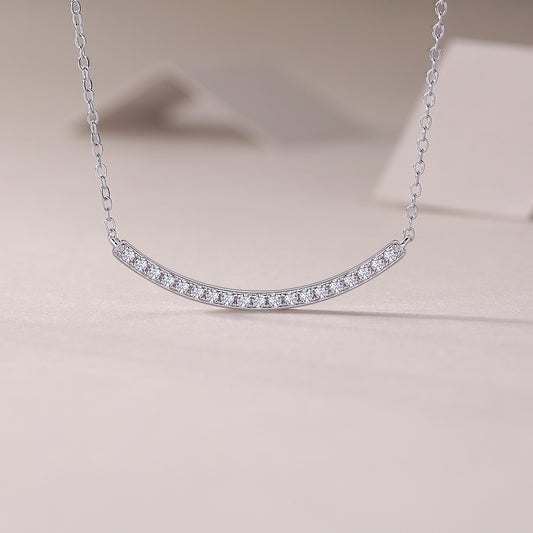 Silver-Tone Curved Bar Necklace with Clear Stones - View 1 - Smonu