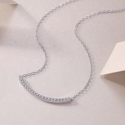 Silver-Tone Curved Bar Necklace with Clear Stones - View 2 - Smonu