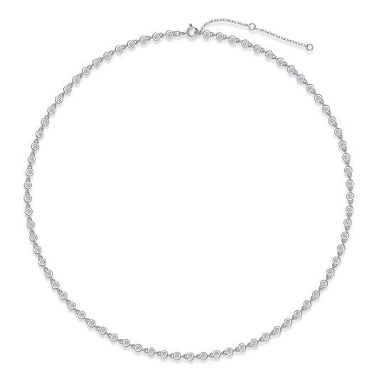 Silver-Tone Bezel Set Chain Necklace - View 1 - Smonu