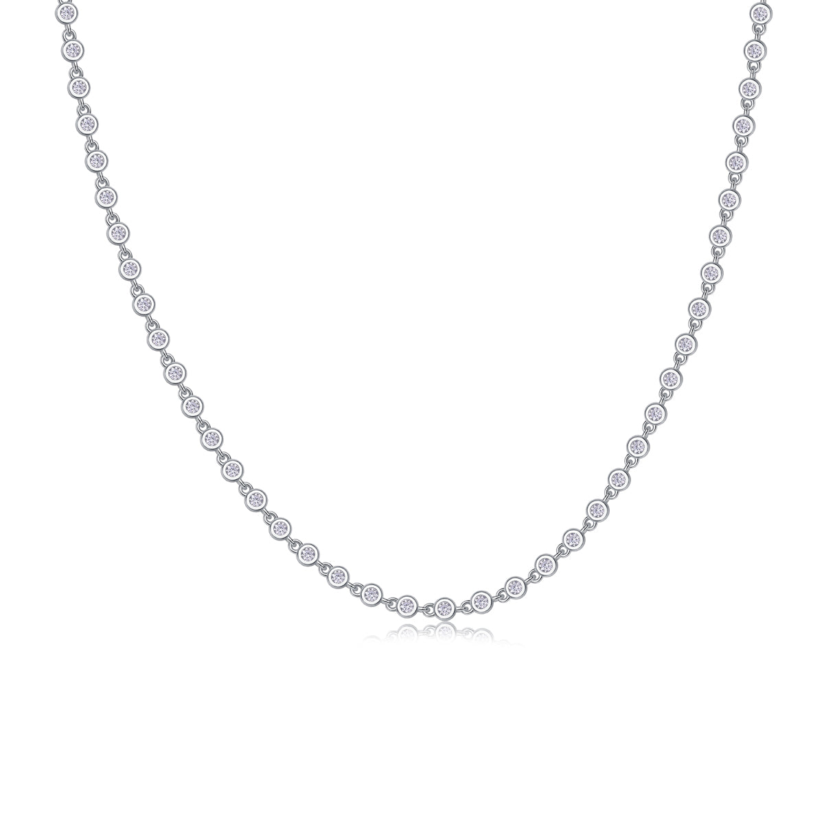Silver-Tone Bezel Set Chain Necklace - View 2 - Smonu