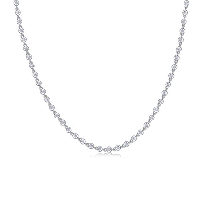 Silver-Tone Bezel Set Chain Necklace - View 2 - Smonu
