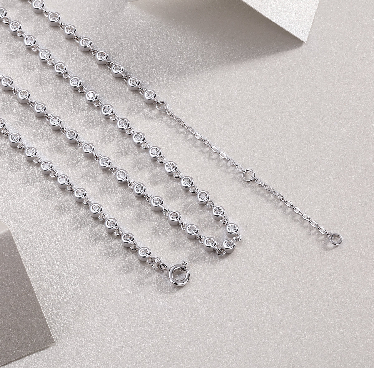 Silver-Tone Bezel Set Chain Necklace - View 3 - Smonu