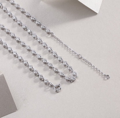Silver-Tone Bezel Set Chain Necklace - View 3 - Smonu
