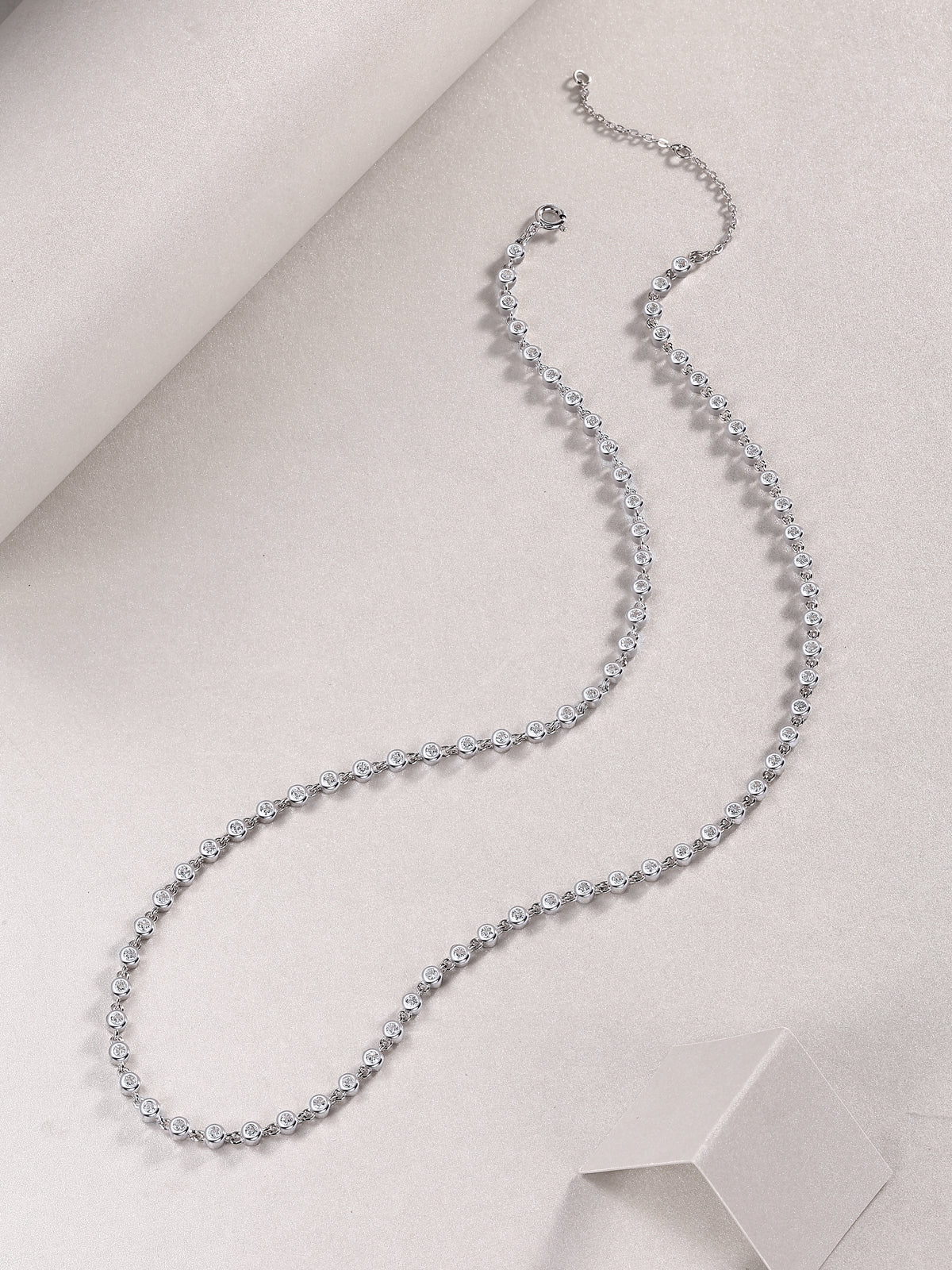 Silver-Tone Bezel Set Chain Necklace - View 4 - Smonu