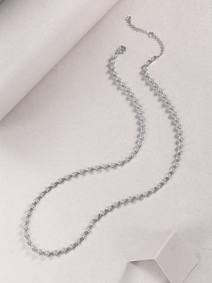 Silver-Tone Bezel Set Chain Necklace - View 4 - Smonu