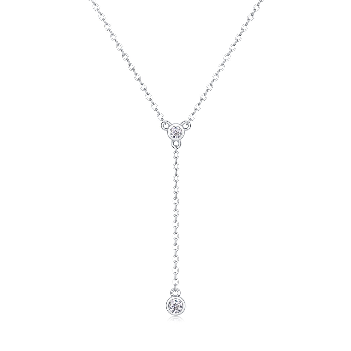 Silver-Tone Lariat Necklace with Round Stones - View 1 - Smonu