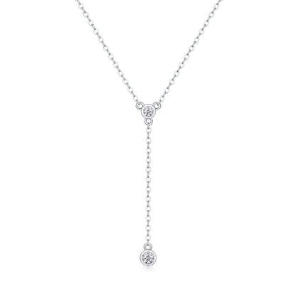 Silver-Tone Lariat Necklace with Round Stones - View 1 - Smonu