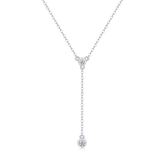 Silver-Tone Lariat Necklace with Round Stones - View 1 - Smonu