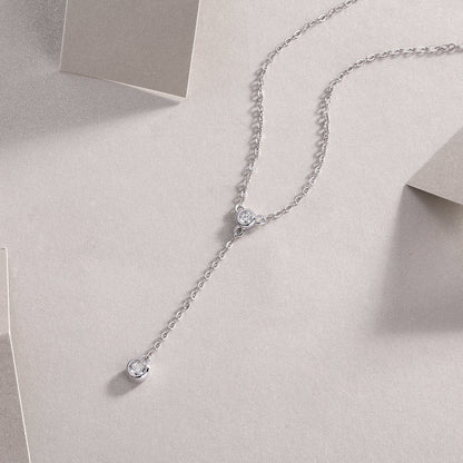 Silver-Tone Lariat Necklace with Round Stones - View 3 - Smonu
