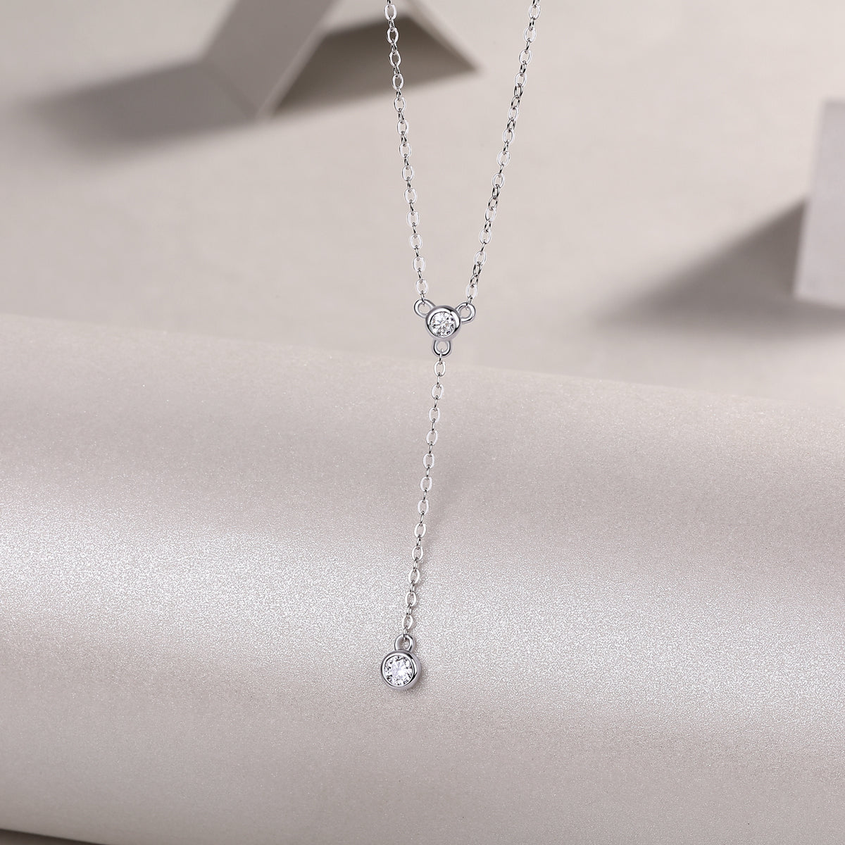 Silver-Tone Lariat Necklace with Round Stones - View 4 - Smonu