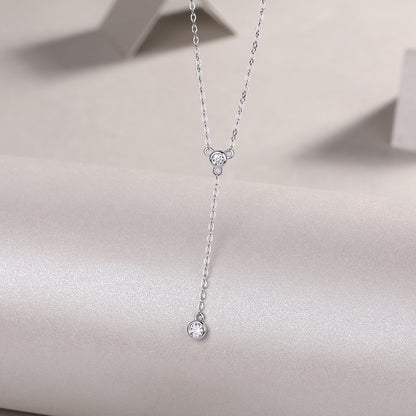 Silver-Tone Lariat Necklace with Round Stones - View 4 - Smonu