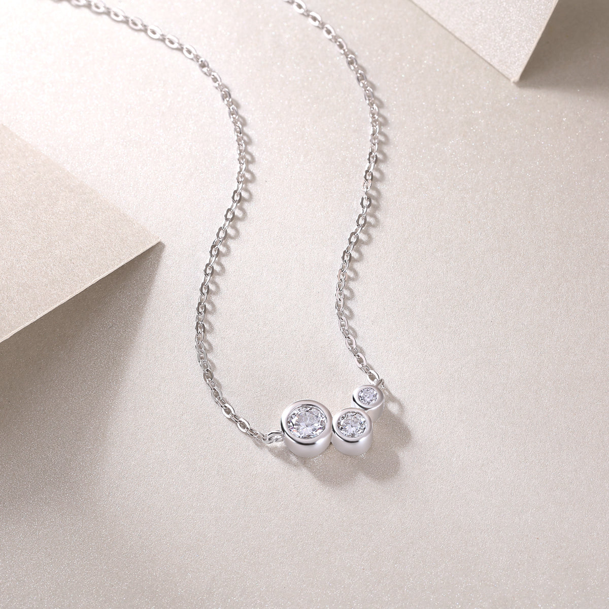 Silver-Tone Bezel Setting Necklace - View 3 - Smonu