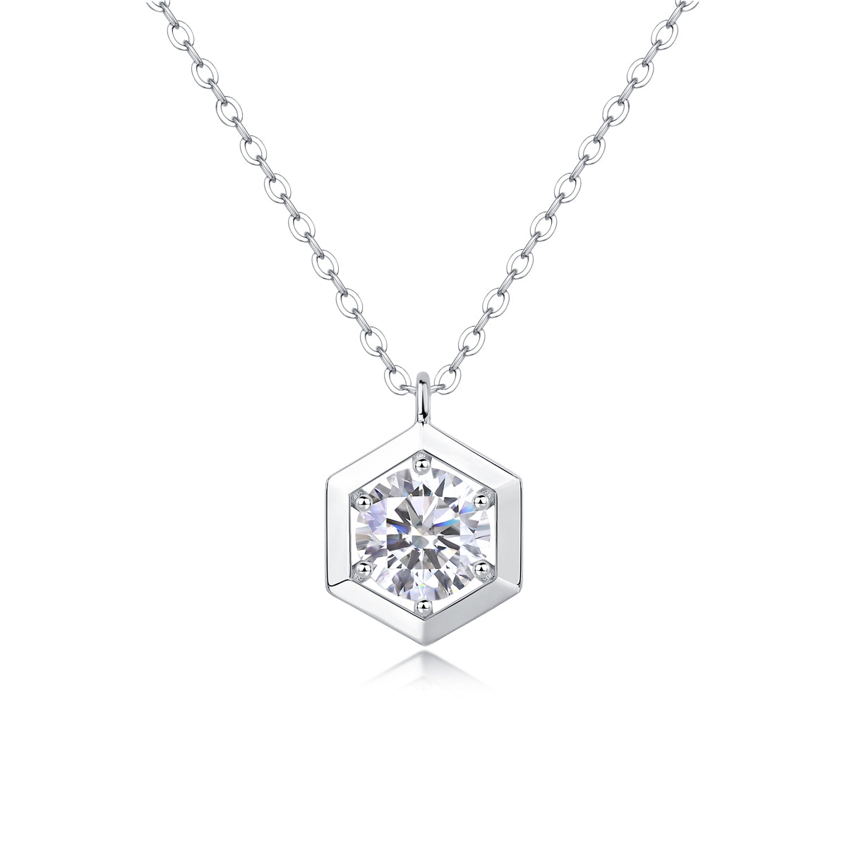 Silver-Tone Geometric Necklace with Clear Stone - View 1 - Smonu