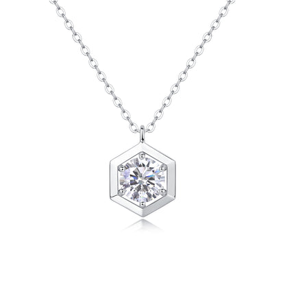 Silver-Tone Geometric Necklace with Clear Stone - View 1 - Smonu