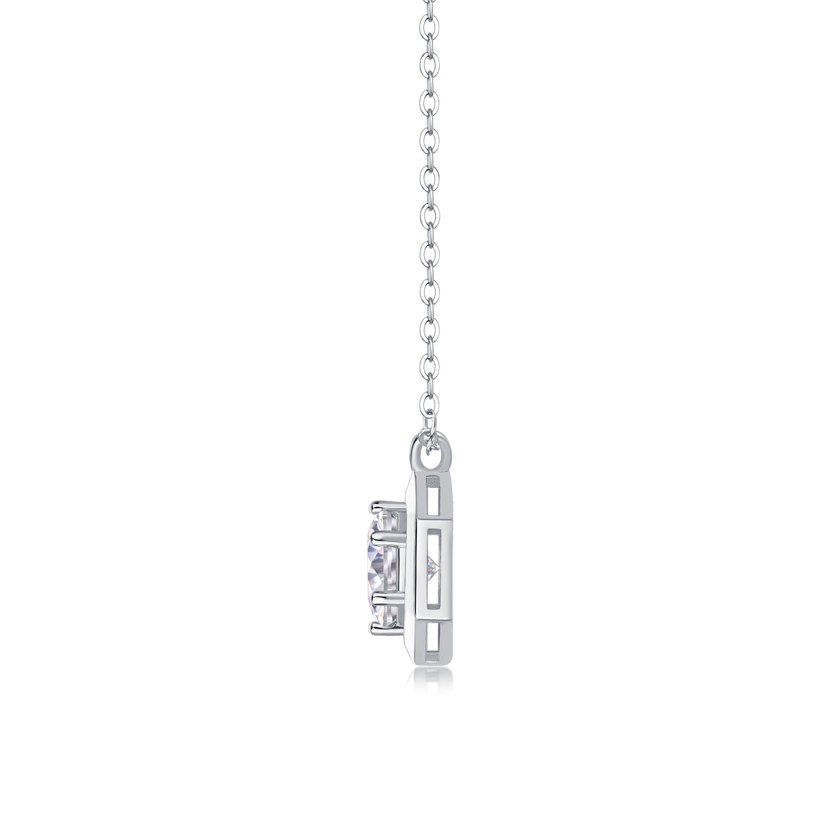 Silver-Tone Geometric Necklace with Clear Stone - View 2 - Smonu