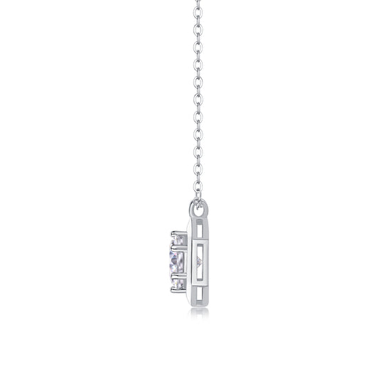 Silver-Tone Geometric Necklace with Clear Stone - View 2 - Smonu