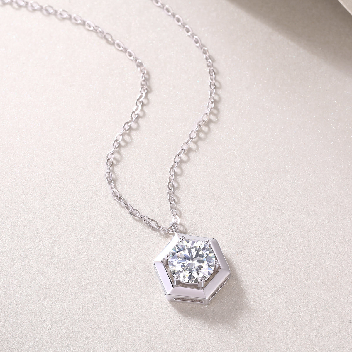 Silver-Tone Geometric Necklace with Clear Stone - View 3 - Smonu