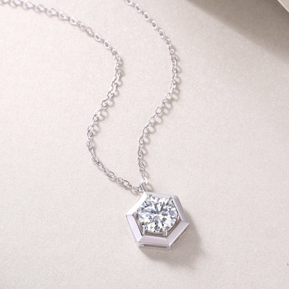 Silver-Tone Geometric Necklace with Clear Stone - View 3 - Smonu
