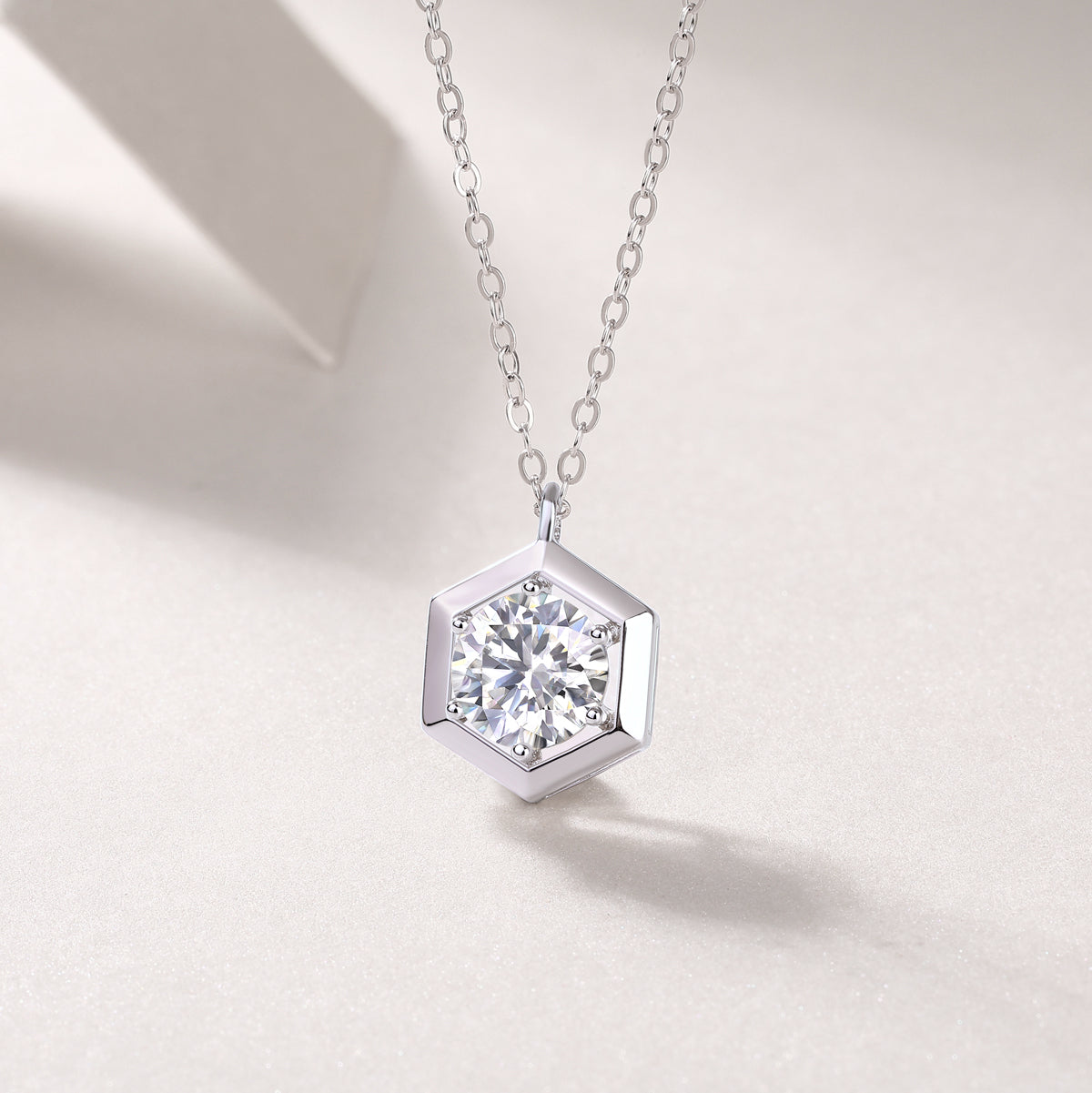 Silver-Tone Geometric Necklace with Clear Stone - View 4 - Smonu