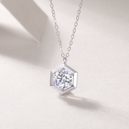 Silver-Tone Geometric Necklace with Clear Stone - View 4 - Smonu