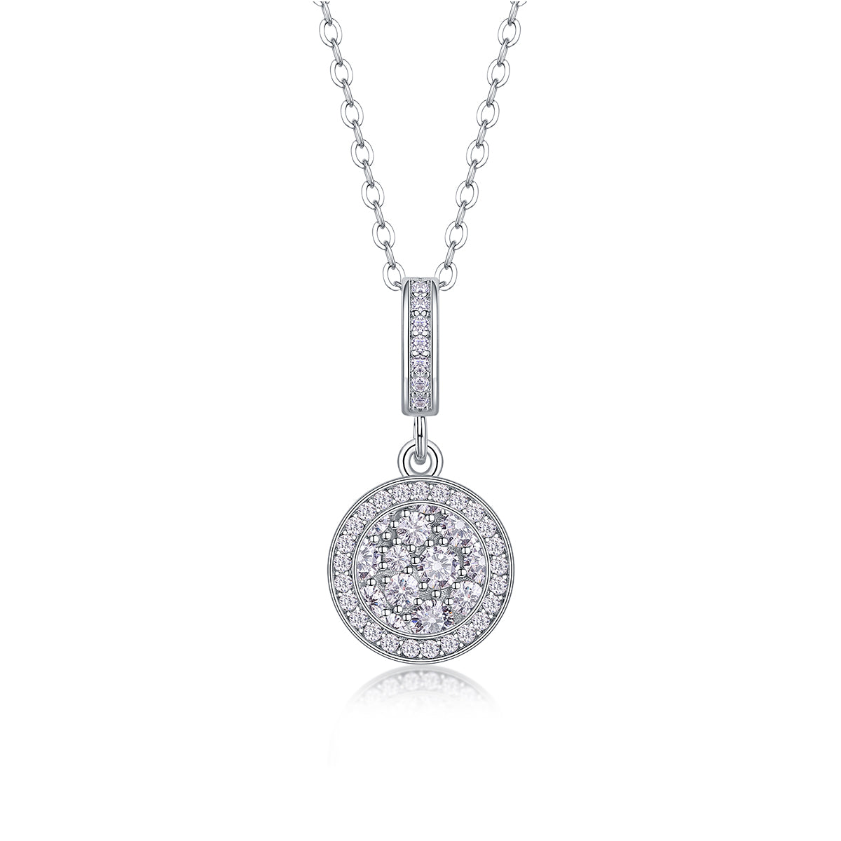 Silver-Tone Circular Halo Pendant Necklace - View 2 - Smonu
