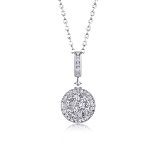 Silver-Tone Circular Halo Pendant Necklace - View 2 - Smonu