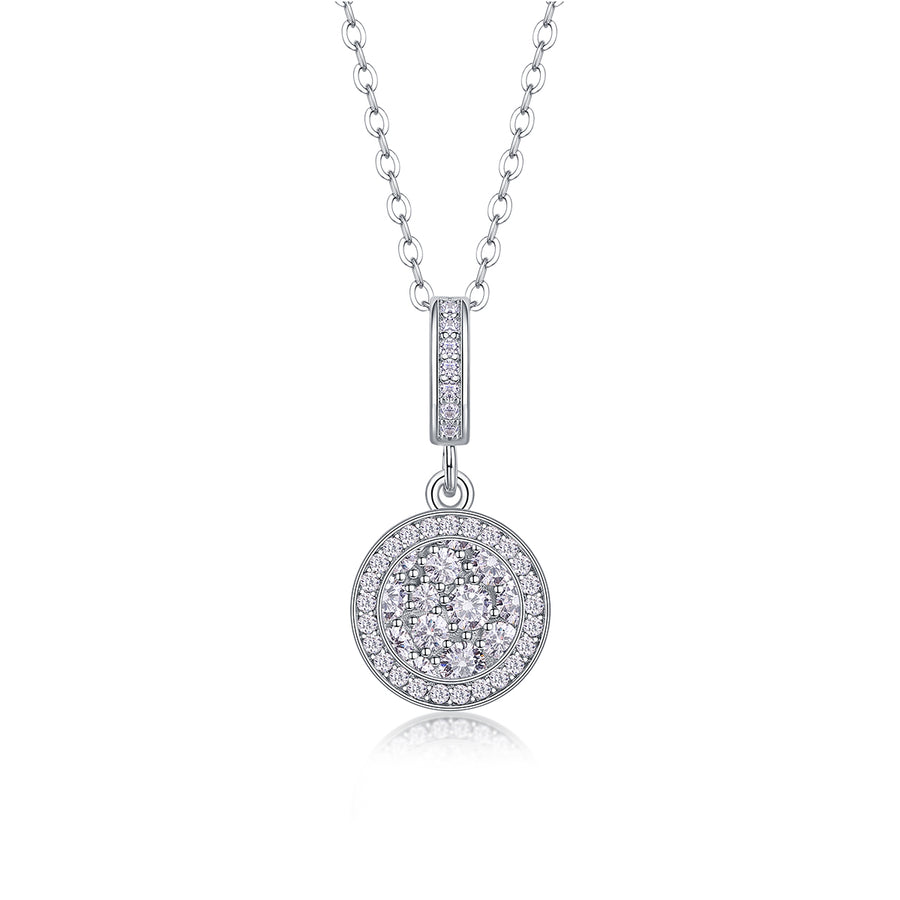 Silver-Tone Moissanite Pave Pendant Necklace