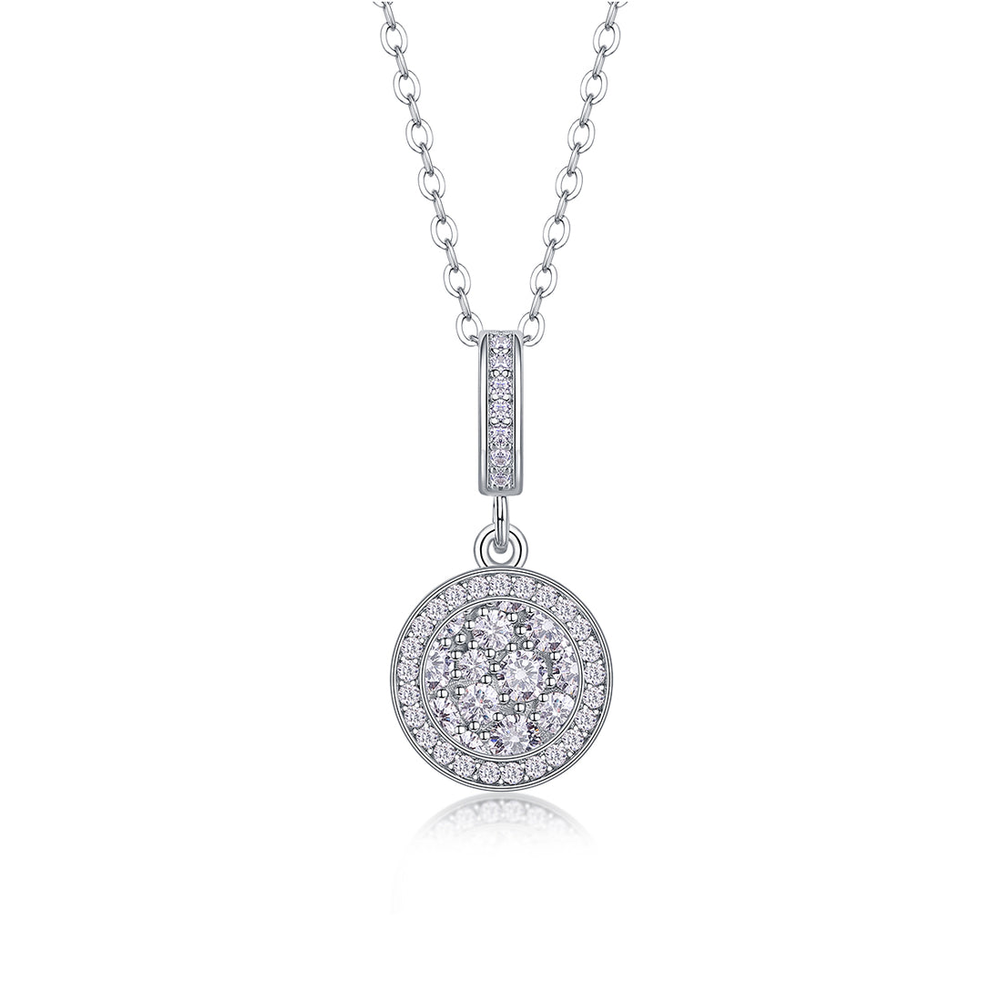 Silver-Tone Moissanite Pave Pendant Necklace