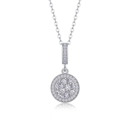 Silver-Tone Circular Halo Pendant Necklace - View 1 - Smonu