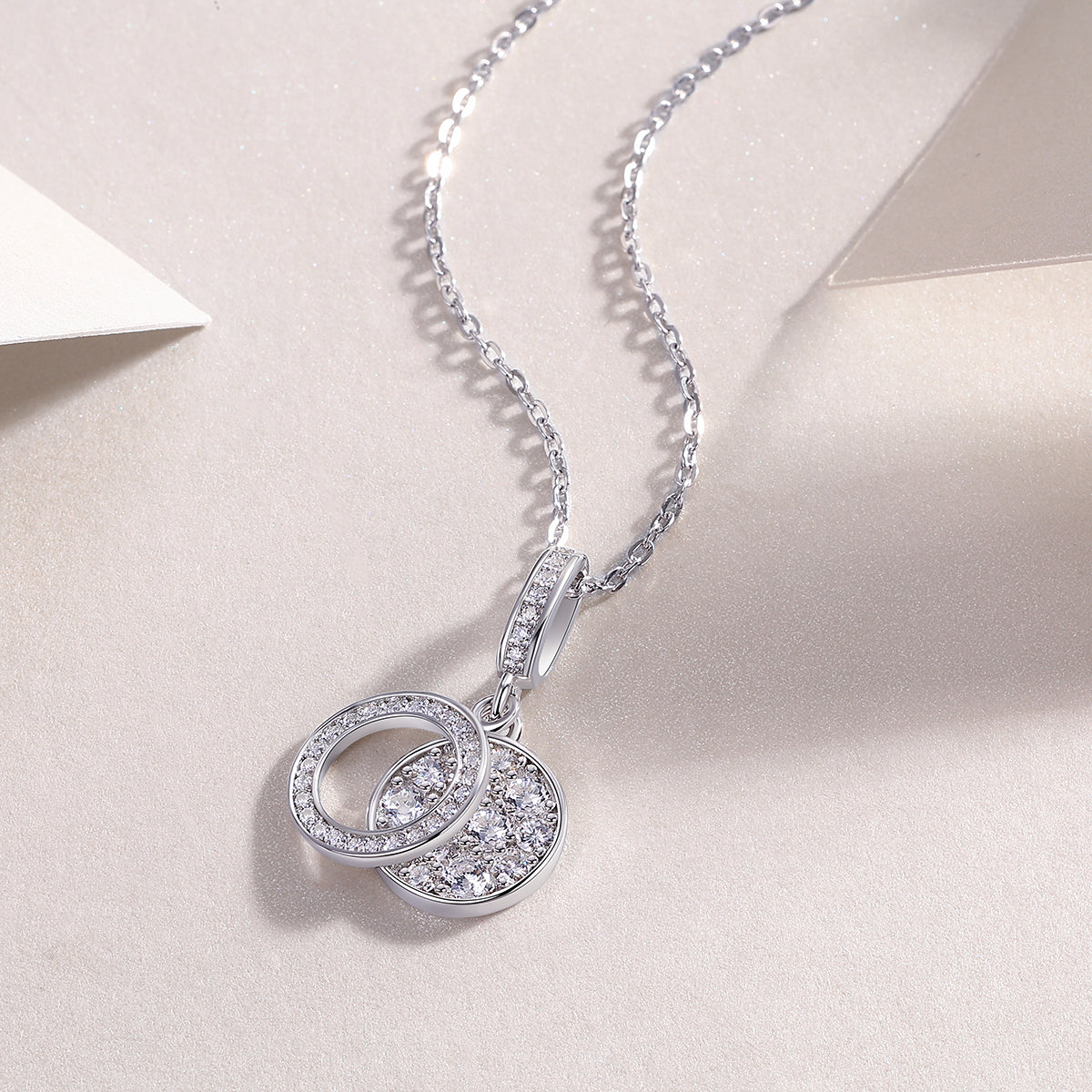 Silver-Tone Circular Halo Pendant Necklace - View 4 - Smonu
