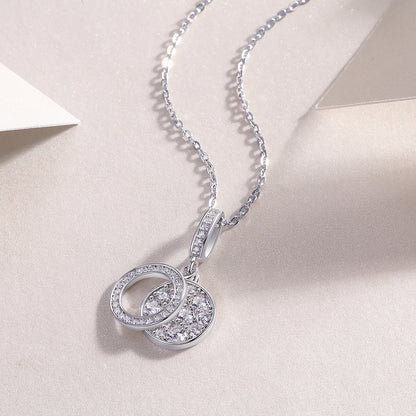Silver-Tone Circular Halo Pendant Necklace - View 4 - Smonu