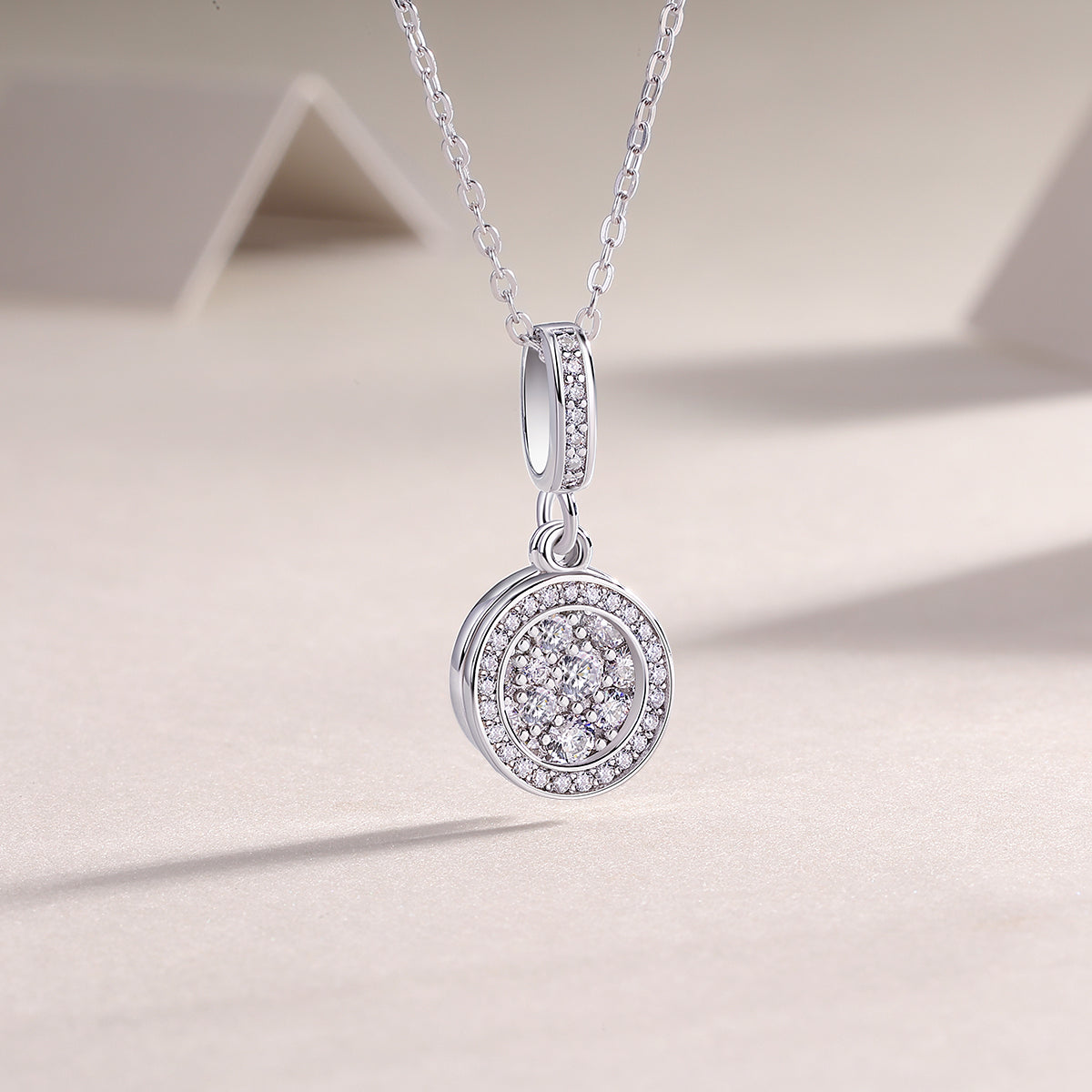 Silver-Tone Circular Halo Pendant Necklace - View 5 - Smonu