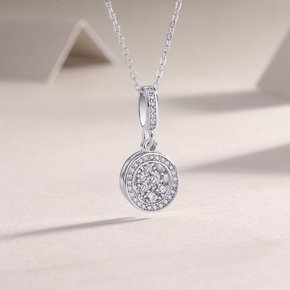 Silver-Tone Circular Halo Pendant Necklace - View 5 - Smonu