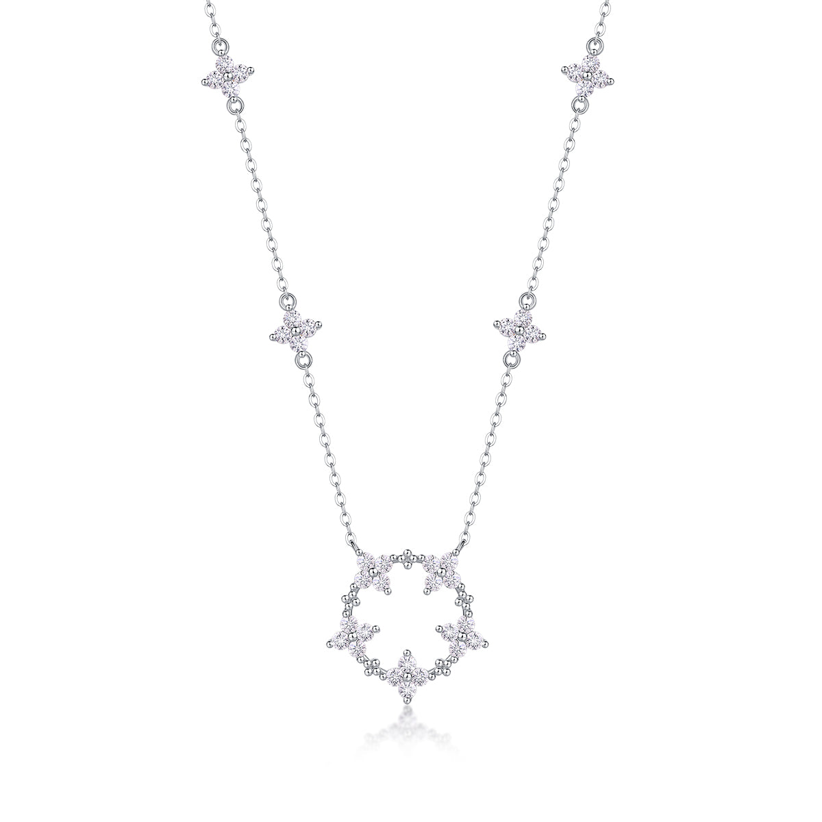Silver-Tone Celestial Star Pendant Necklace - View 1 - Smonu