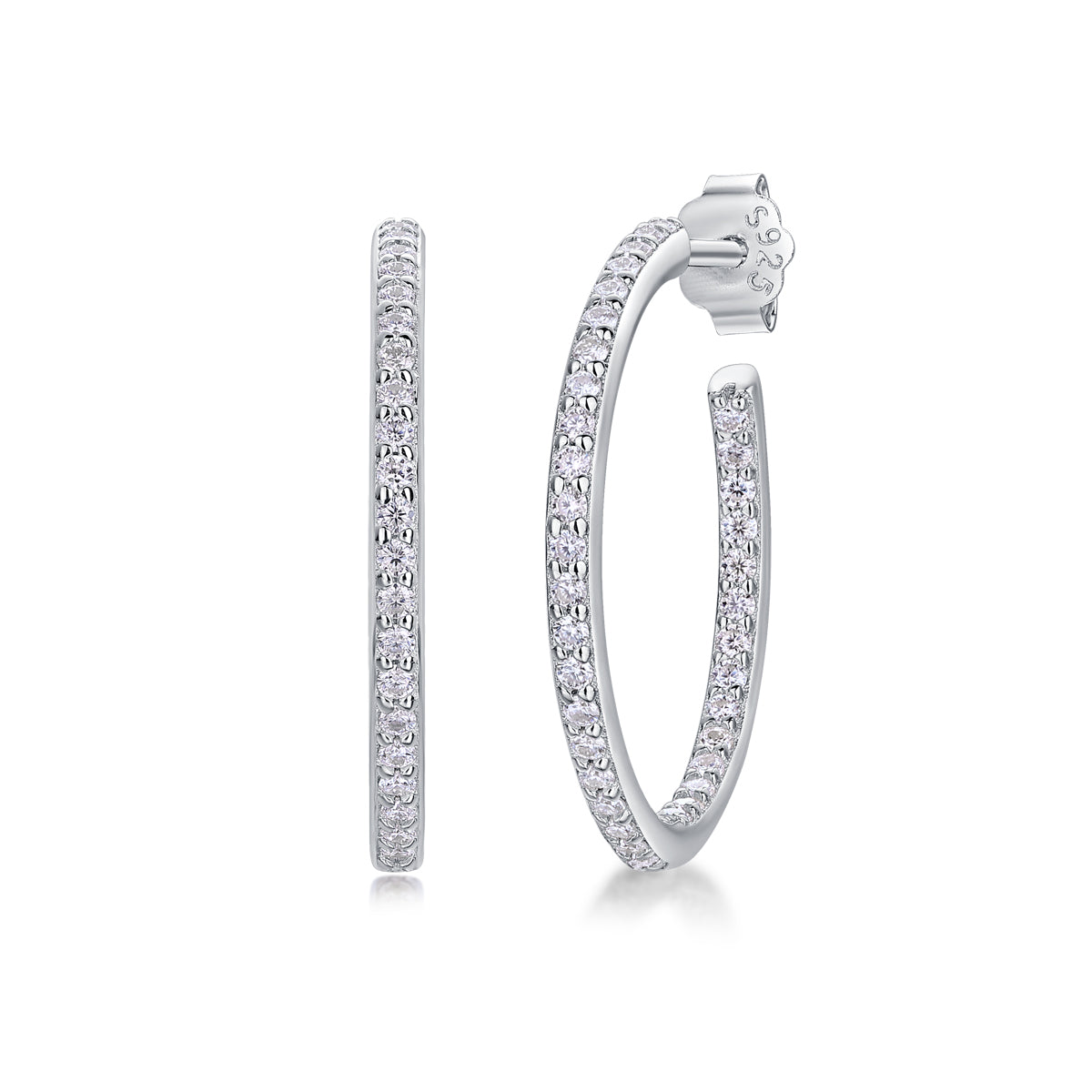 Silver-Tone Pavé Hoop Earrings - View 2 - Smonu Moissanite Jewelry