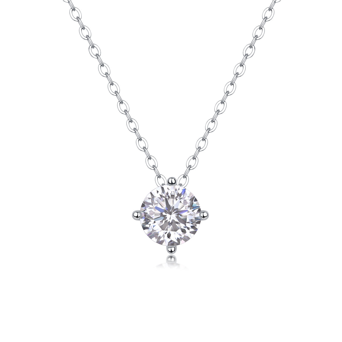 Silver-tone Solitaire Necklace with Round Stone - View 1 - Smonu