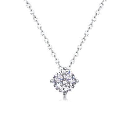 Silver-tone Solitaire Necklace with Round Stone - View 1 - Smonu