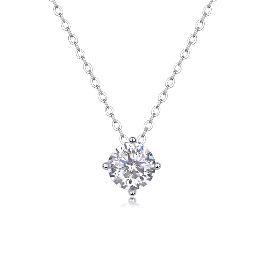 Silver-tone Solitaire Necklace with Round Stone - View 1 - Smonu