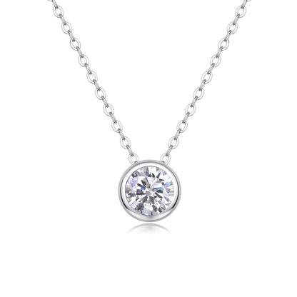 Silver-Tone Round Stone Bezel Necklace - View 1 - Smonu