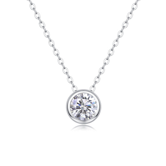 Silver-Tone Round Stone Bezel Necklace - View 1 - Smonu