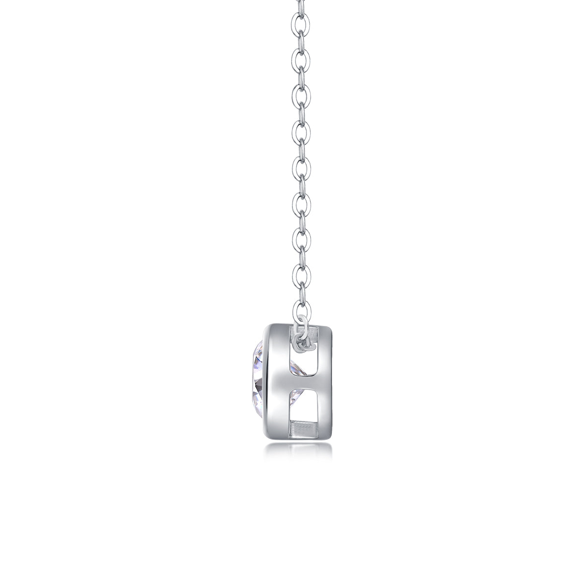 Silver-Tone Round Stone Bezel Necklace - View 2 - Smonu