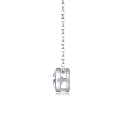 Silver-Tone Round Stone Bezel Necklace - View 2 - Smonu