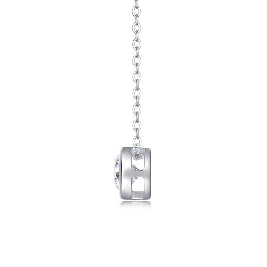 Silver-Tone Round Stone Bezel Necklace - View 2 - Smonu