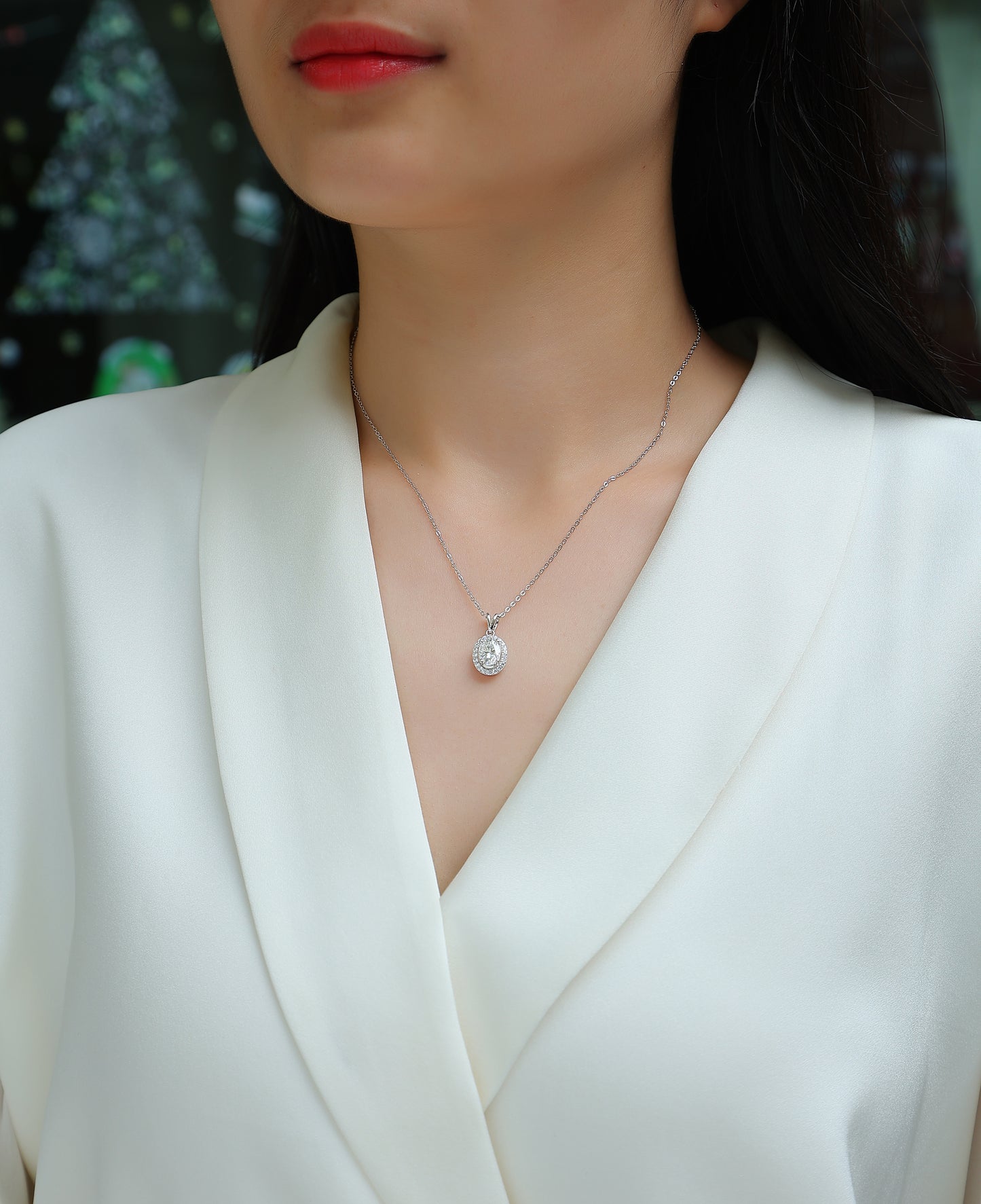 Silver-Tone Bezel Setting Round Stone Necklace - View 1 - Smonu