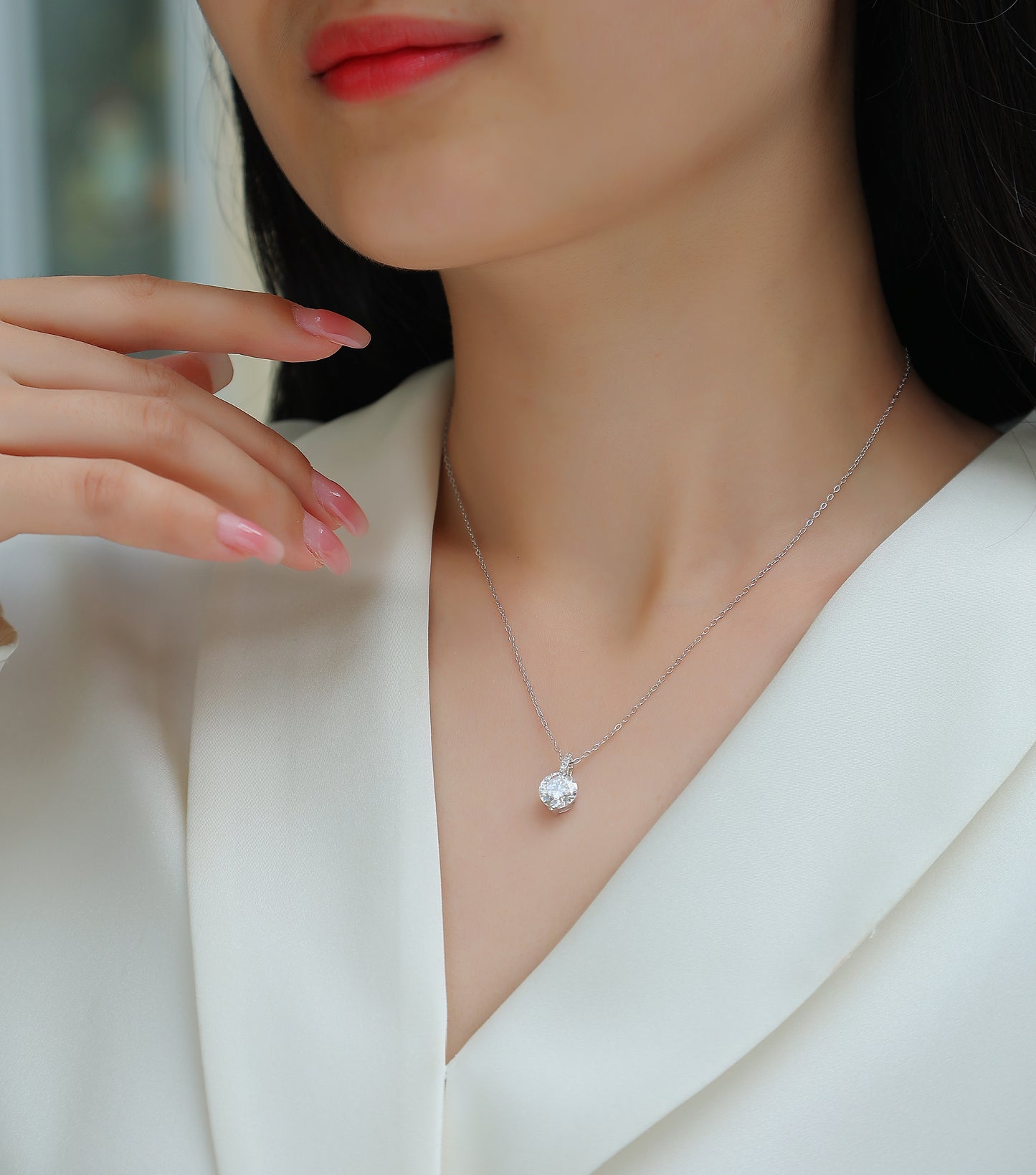 Silver-Tone Round Stone Necklace - View 1 - Smonu
