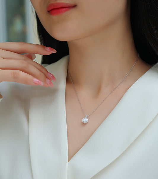 Silver-Tone Round Stone Necklace - View 1 - Smonu