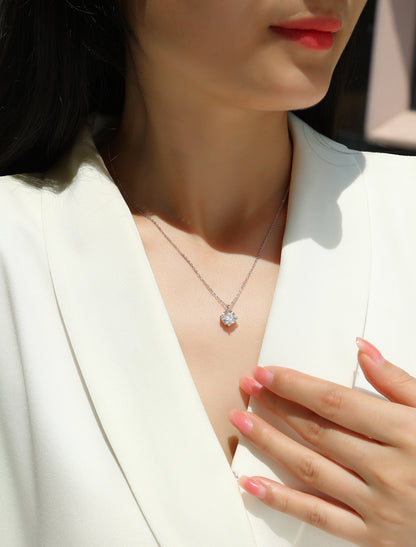 Silver-Tone Minimalist Necklace with Clear Round Stone - View 2 - Smonu